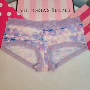 Y2K Victoria's Secret Lace Trim Cotton Boyshort Panty Size M Lilac Multi